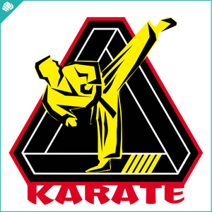 师傅卡通空手道高踢创意设计标志. 武术彩色辛波标志.照片