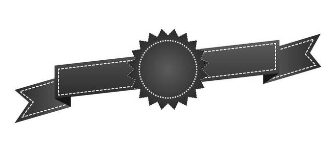 刺绣的黑色丝带隔离在白色上。可用于横幅奖励销售图标标志标签等。矢量图