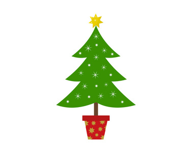 用盆栽图标装饰常绿圣诞树。矢量图。