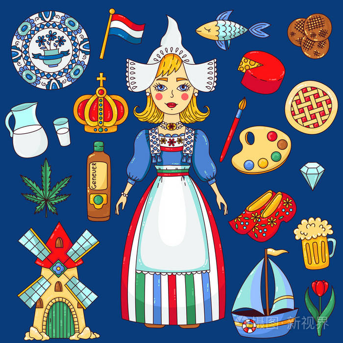 荷兰涂鸦卡通矢量图标集
