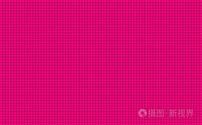 粉红色甜蜜素背景，黑色水平和垂直线形成小方格。 抽象图案灵感对称重叠条纹在单一颜色对洋红背景。