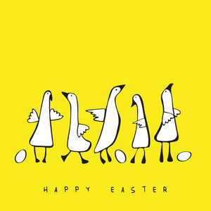 可爱的简单插图与鹅和鸡蛋完美的复活节。
