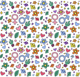 s day colorful seamless background with hearts and flowers. Patt