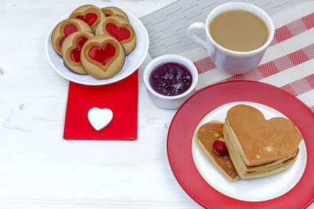 s Day. morning breakfast with coffee and pancakes
