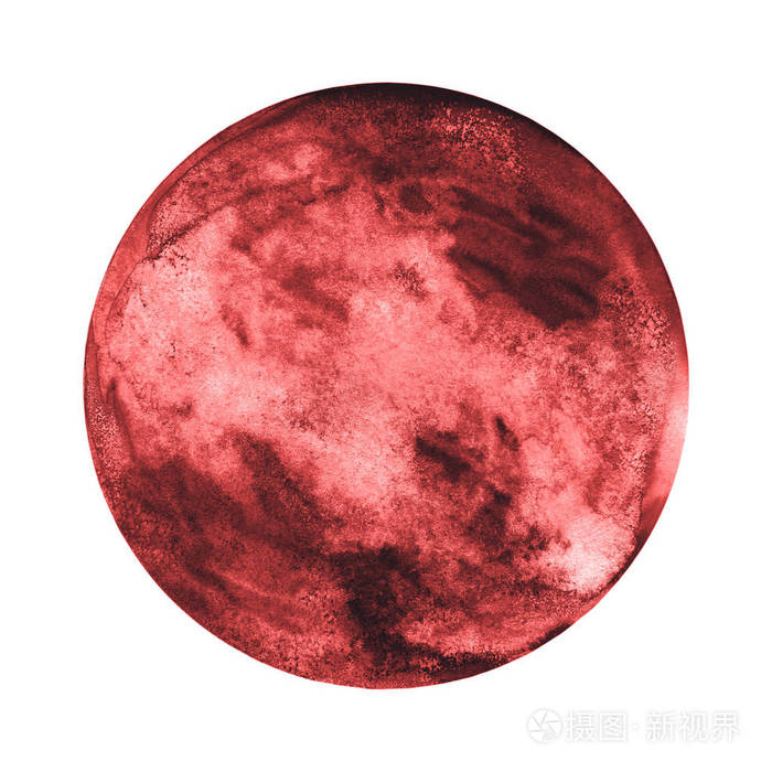 白色背景,红月图像上孤立的红色天体的水彩画