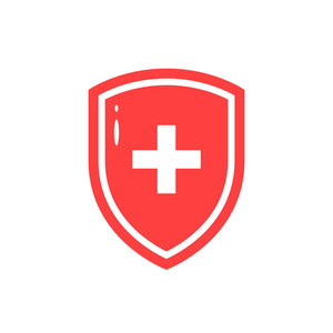扁平风格的医疗盾牌红色图标照片