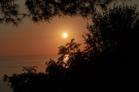 夕阳穿过塞罗胖子的山，望着大海