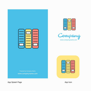 文件公司标志应用程序图标和飞溅页面设计。 创意商业应用程序设计元素