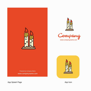 蜡烛公司标志应用图标和飞溅页面设计。 创意商业应用程序设计元素