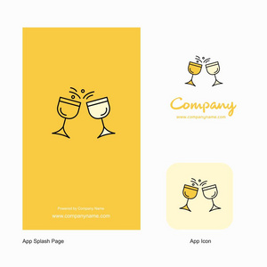 干杯公司标志应用图标和飞溅页面设计。 创意商业应用程序设计元素