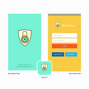 公司保护飞溅屏幕和登录页面设计与标志模板。 移动在线业务模板