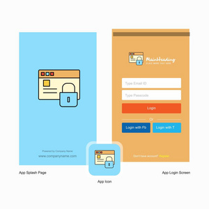 公司保护网站飞溅屏幕和登录页面设计与标志模板。 移动在线业务模板