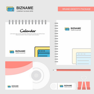 信用卡标志日历模板CD封面日记和USB品牌固定包装设计矢量模板