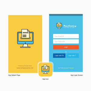 公司文件下载飞溅屏幕和登录页面设计与标志模板。 移动在线业务模板