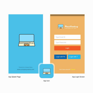 公司笔记本电脑拼接屏幕和登录页面设计与标志模板。流动网上商业模式