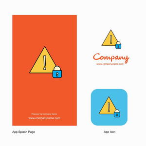 警告公司标志应用图标和飞溅页面设计。 创意商业应用程序设计元素