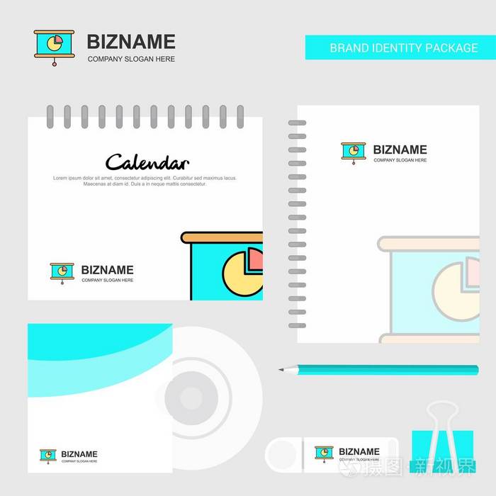 演示标志日历模板CD封面日记和USB品牌固定包装设计矢量模板