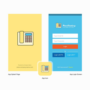 公司电话飞溅屏幕和登录页面设计与标志模板。 移动在线业务模板