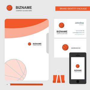 篮球业务标志文件封面访问卡和移动应用程序设计。 矢量插图
