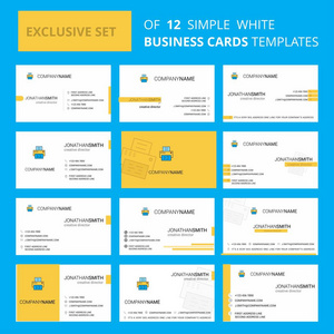 一套12打印机创意名片模板。可编辑的创意标识和名片背景