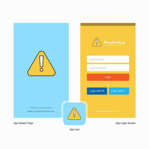 公司警告飞溅屏幕和登录页面设计与标志模板。 移动在线业务模板