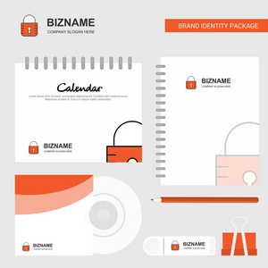 锁定标志日历模板CD封面日记和USB品牌固定包装设计矢量模板
