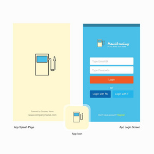 公司燃油站飞溅屏幕和登录页面设计与标志模板。 移动在线业务模板