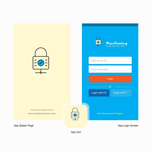 公司锁定飞溅屏幕和登录页面设计与标志模板。 移动在线业务模板