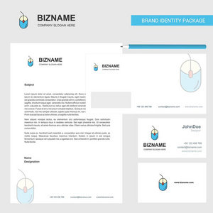 鼠标商务信笺信封和名片设计矢量模板