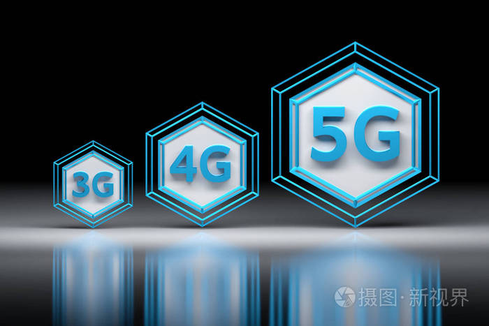 六边形和3g4g5g字母蜂窝移动通信网络的演变三维插图