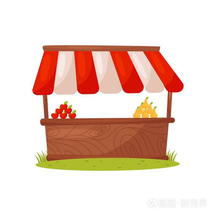 市场摊位与条纹遮阳篷.卡通矢量设计