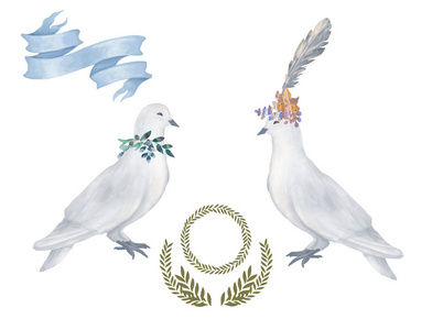 鸽子剪贴画数字绘画水彩鸟飞行和平鸽子为婚礼庆祝例证相似在白色背景相似