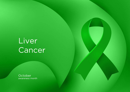 肝癌意识月在十月。 肝癌和原发性肝癌是始于肝脏的癌症。 翡翠绿色丝带癌症意识产品。 矢量图。