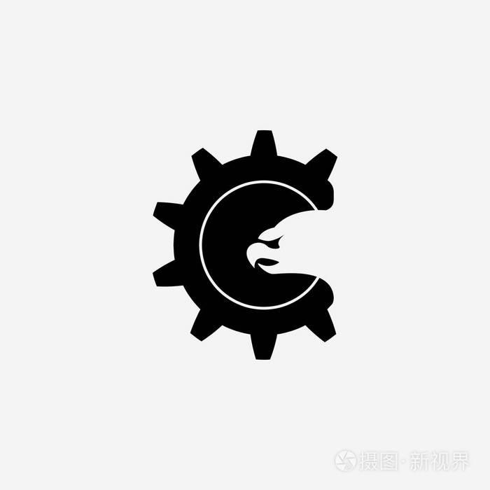 鹰齿轮矢量标志设计理念创意符号图标平面隔离在白色背景插图黑色.