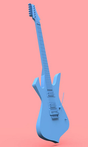 蓝色电吉他的风格，最小的粉红色背景。 3D渲染