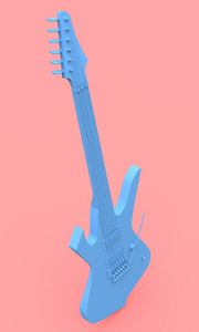 蓝色电吉他的风格，最小的粉红色背景。 3D渲染