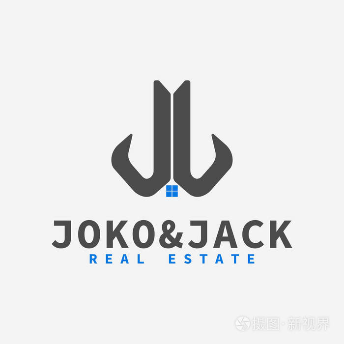 建筑建筑. 抽象矢量图标. 字母jj和窗户的插图.