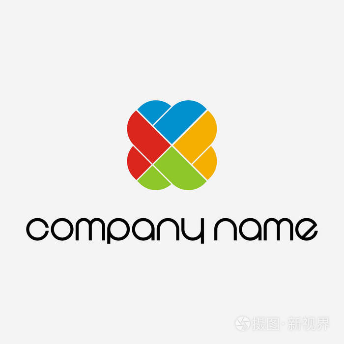 抽象矢量图标五颜六色. 字母x和爱的心的插图.