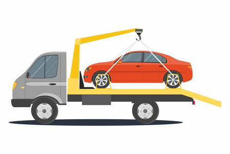 道路援助.在白色背景上隔离的汽车排照片