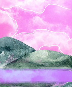 山水彩飞溅纹理绿色绘画例证几何剪贴画例证几何夹子艺术粉红色云彩背景