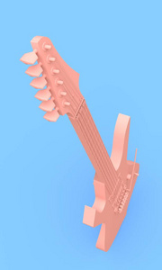粉红色电吉他的风格，最小的蓝色背景。 3D渲染