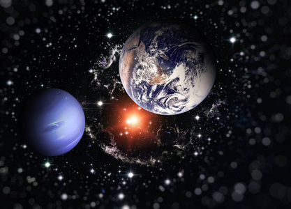 地球和蓝色的行星。美国宇航局提供的这张图片的元素