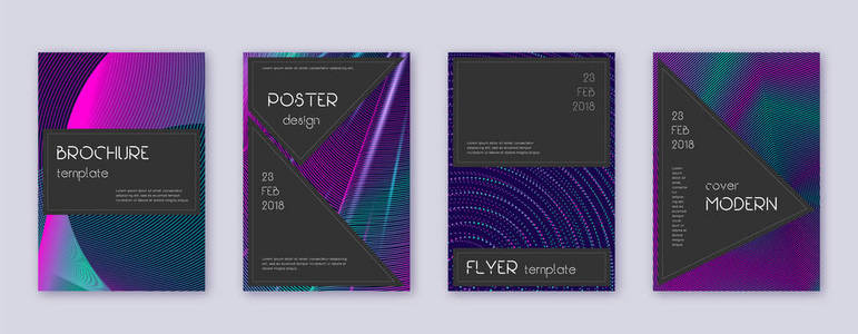 黑色小册子设计模板集。霓虹灯抽象