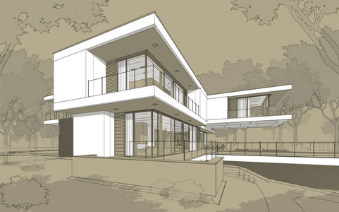 现代别墅草图图片