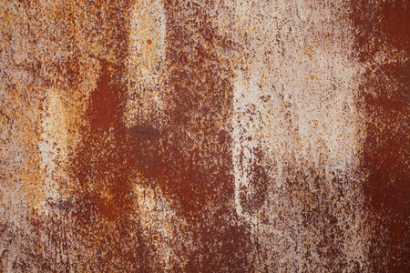 生锈的金属纹理。 生锈腐蚀和氧化背景。 磨损的金属铁面板。 废弃的设计墙。 铜棒。
