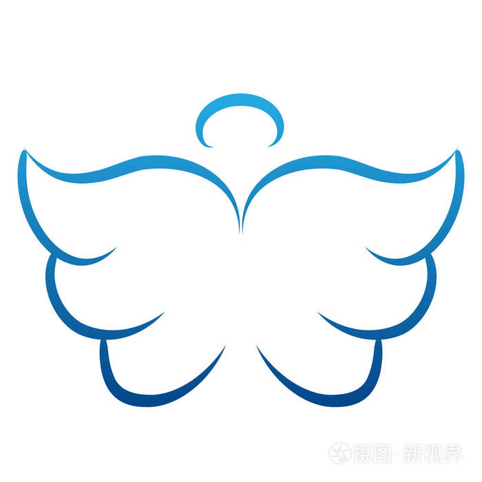 翅膀天使纹身图标. 翼羽,光环艺术作品素描
