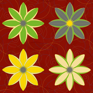 几何多色无缝图案花卉矢量插图