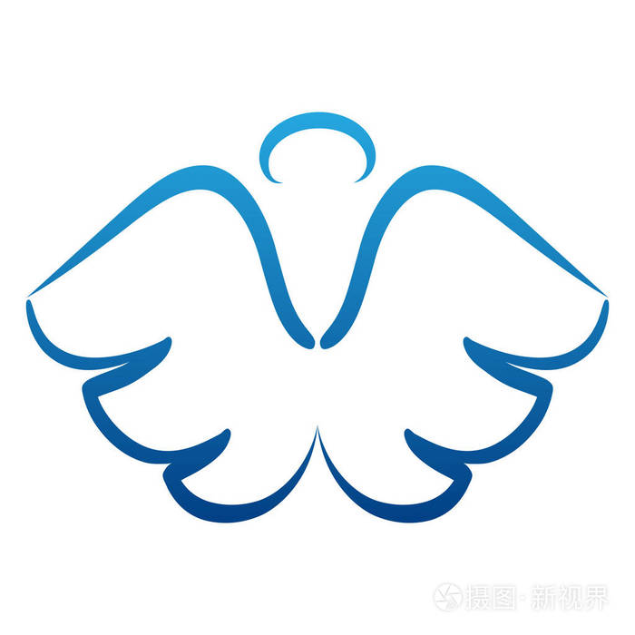 天使翅膀绘制矢量插图翅膀天使纹身图标翼羽光环艺术作品素描