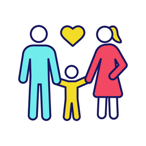 家庭颜色图标。 女人男人和孩子。
