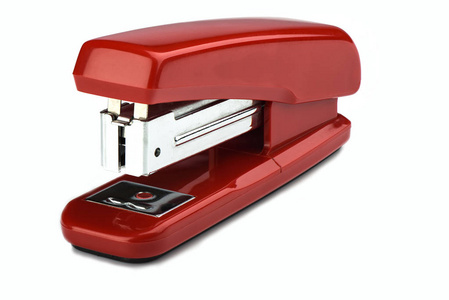 老经常使用的红色订书机查出在白色背景